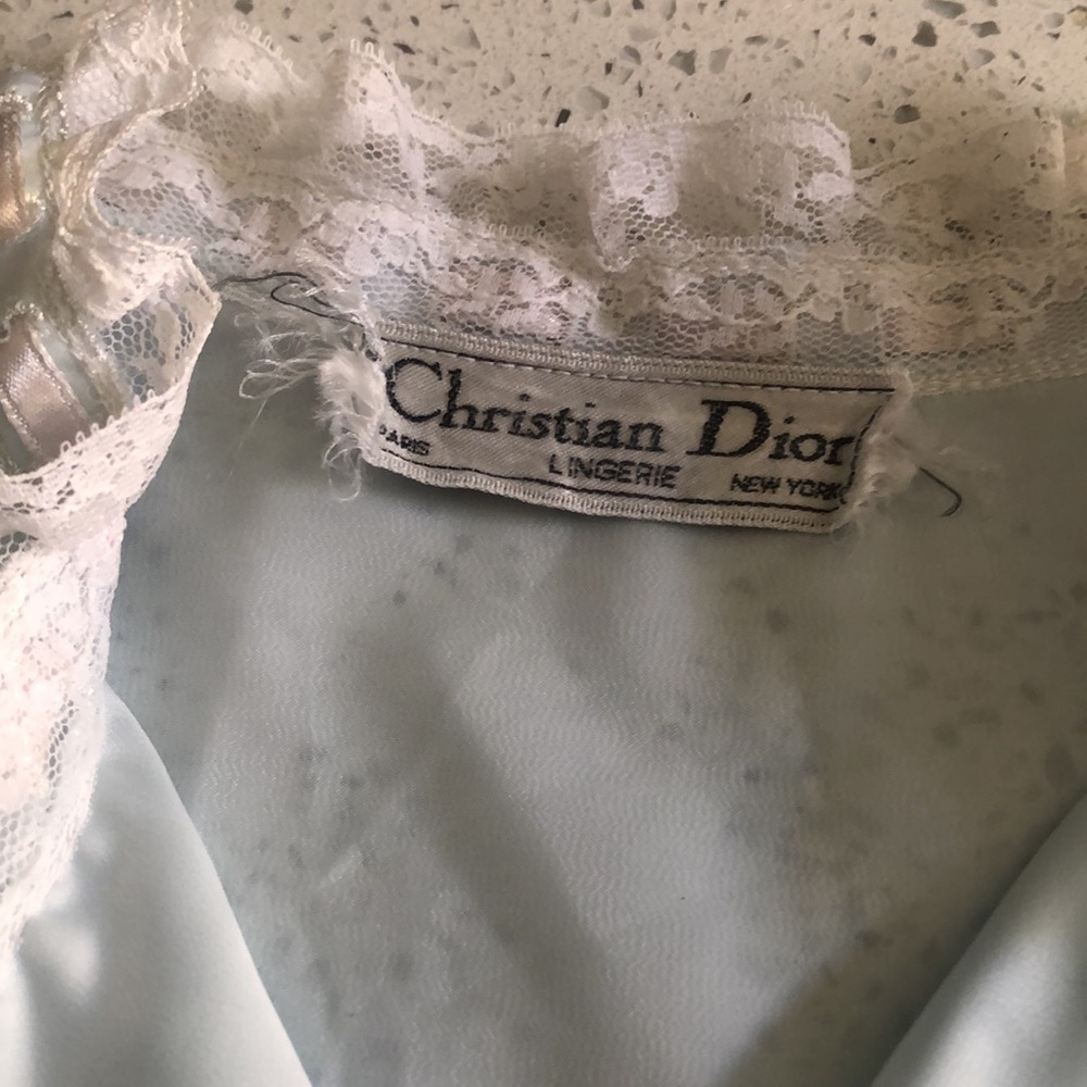 Vintage Christian Dior light blue satin lace night gown - Picture 4 of 11